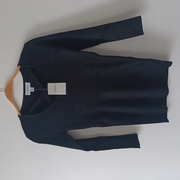 Ribbed Black Knit Ballet X Front Top CV200459 CARMEN Marc Valvo Stretchy - Picture 2 of 7